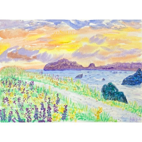 Other - California Wall Art Beach ORIGINAL Painting Waterc